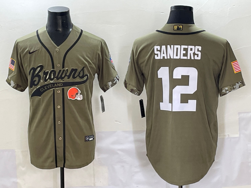 Men's Cleveland Browns Shedeur Sanders #12 Olive 2022 Salute To Service Limited Jersey