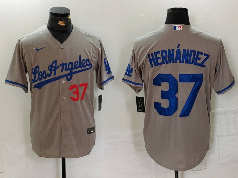Men's Los Angeles Dodgers Teoscar Hernandez #37 Gray Game Jersey1