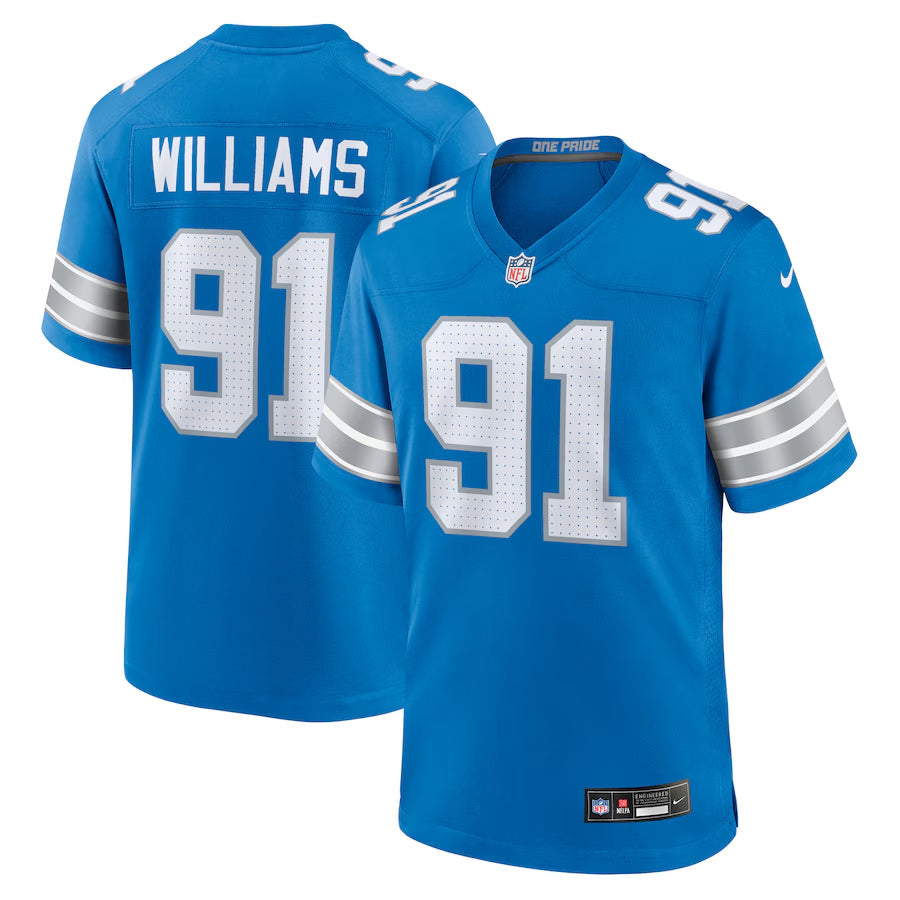 Men's Detroit Lions Tyleik Williams  Blue 2025  Draft First Round Pick Game Jersey