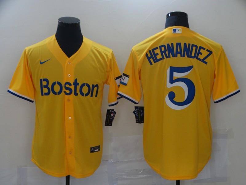 Men's Boston Red Sox Enrique Hernandez #5 Yellow Replica Baseball Jersey1
