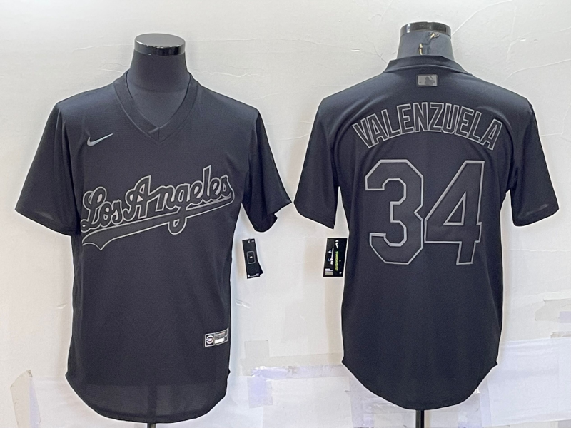 Men's Los Angeles Dodgers Fernando Valenzuela #34 Black Alternate Game Jersey1