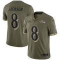 Lamar Jackson Baltimore Ravens  2022 Salute To Service Limited Jersey - Olive