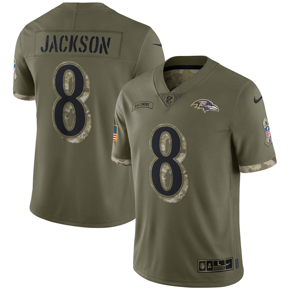 Lamar Jackson Baltimore Ravens  2022 Salute To Service Limited Jersey - Olive