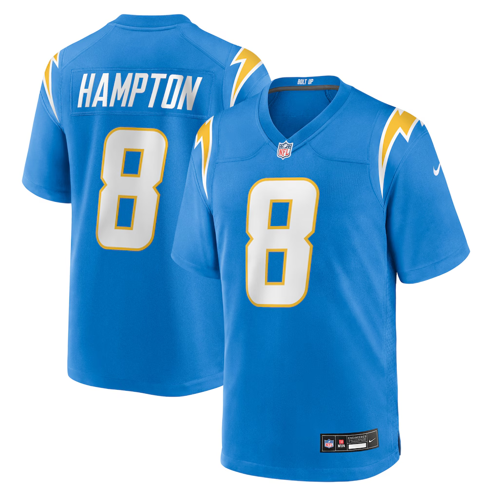 Men's Los Angeles Chargers Omarion Hampton  Powder Blue 2025  Draft First Round Pick Game Jersey