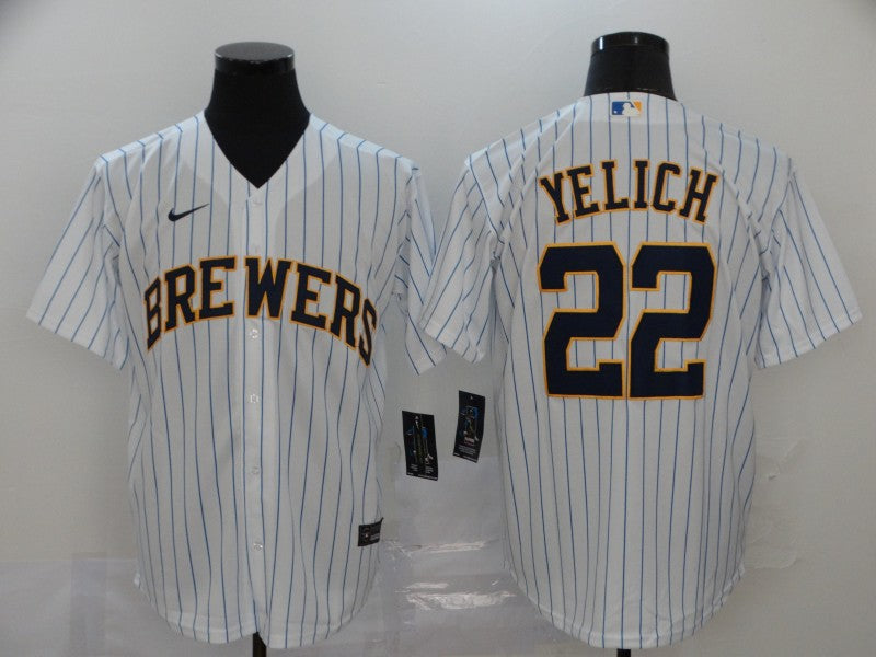 Men's Milwaukee Brewers Christian Yelich #22  White Player Sewn Jersey