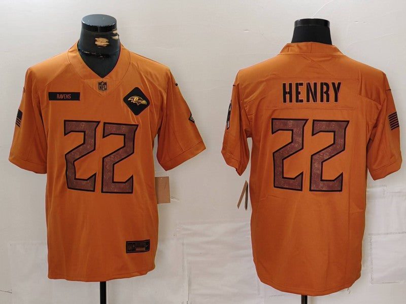 Men's Baltimore Ravens Derrick Henry #22 Brown 2023 Salute To Service Limited Jersey1