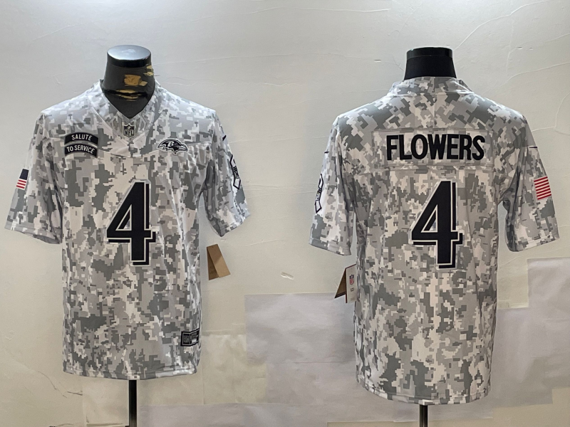 Men's Baltimore Ravens Zay Flowers #4 Arctic Camo 2024 Salute to Service Limited Jersey1