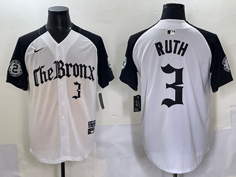 Men's New York Yankees Babe Ruth #3 White Alternate Player Jersey