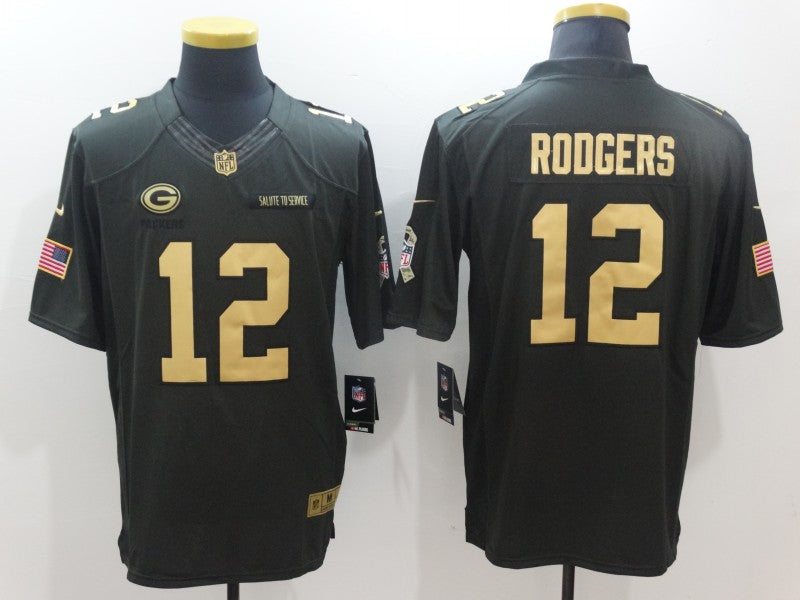 Men's Green Bay Packers Aaron Rodgers #12 Black Authentic Game Jersey1