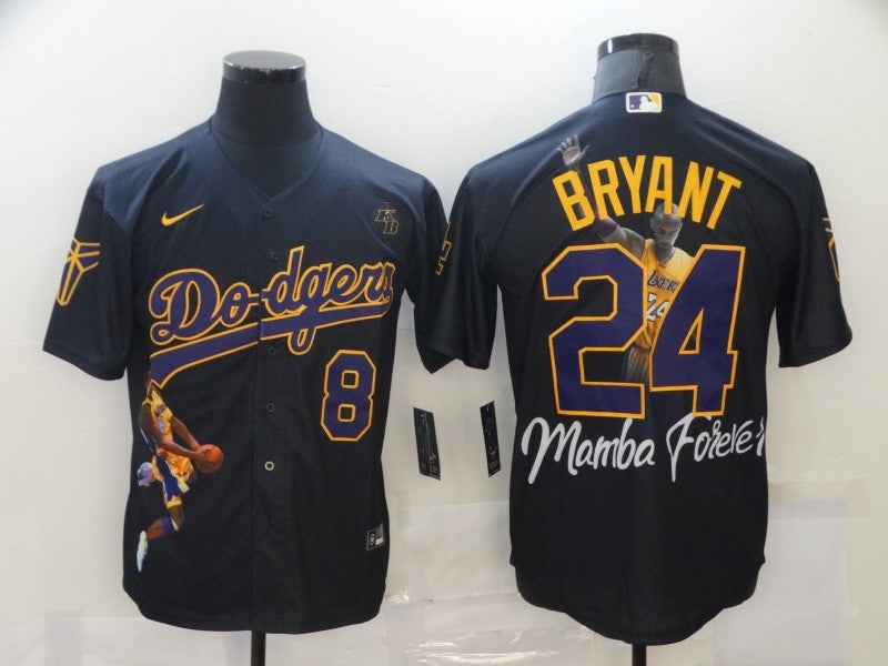 Men's Los Angeles Dodgers Kobe Bryant #8-24 Black Game Player Jersey1