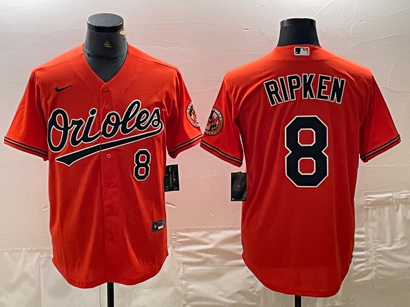 Men's Baltimore Orioles Cal Ripken Jr. #8 Orange Replica Baseball Jersey1