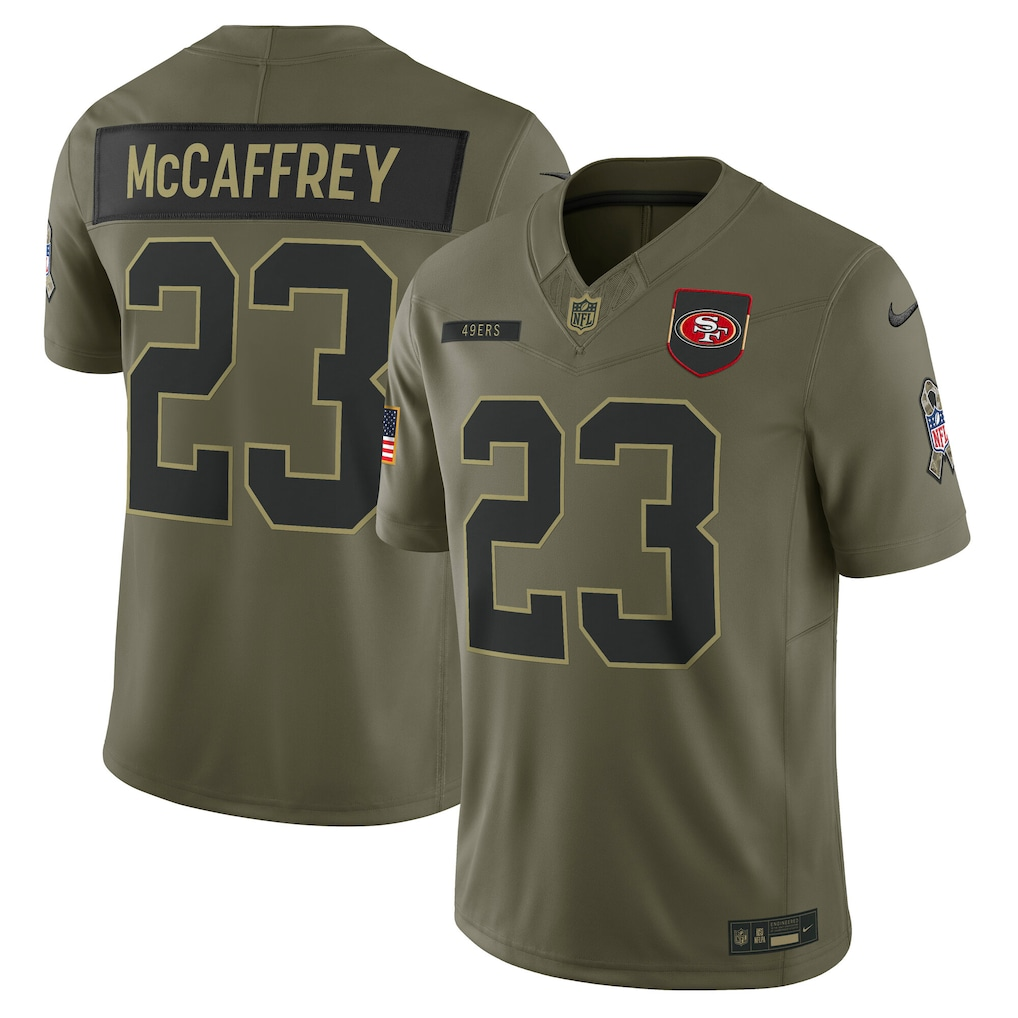 Men's San Francisco 49ers Christian McCaffrey  Olive 2025 Salute to Service Limited Jersey