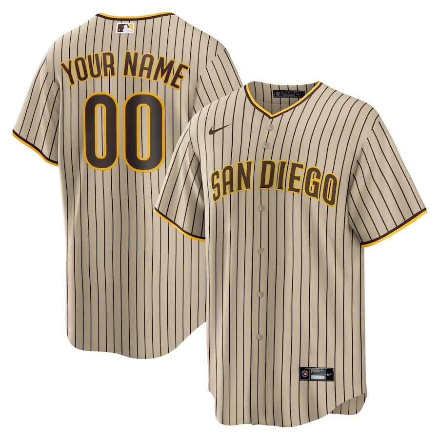 Men's San Diego Padres Tan Road Custom Replica Jersey1