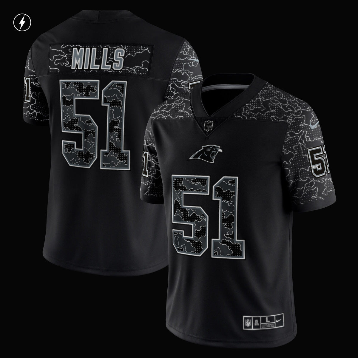 Sam Mills Carolina Panthers  Retired   RFLCTV Limited Jersey - Black