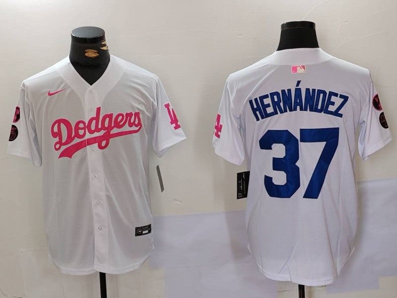Men's Los Angeles Dodgers Teoscar Hernandez #37 White Limited Player Jersey1