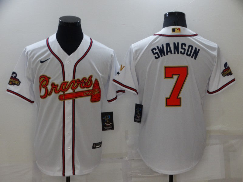 Men's Atlanta Braves Dansby Swanson #7 White Replica Game Jersey1