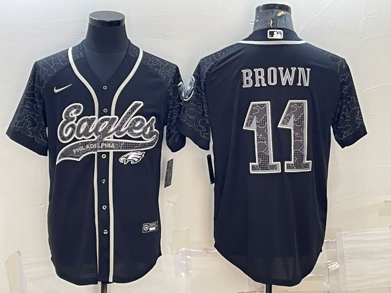 Men's Philadelphia Eagles A.J. Brown #11 Black RFLCTV Limited Jersey1 Joint Edition
