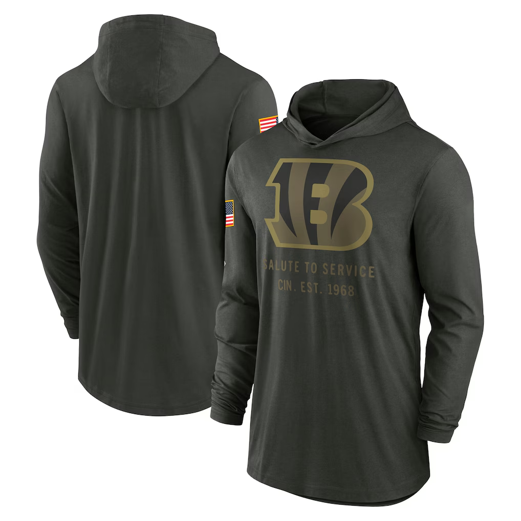 Men's Cincinnati Bengals Forest Green 2025 Salute to Service Sideline Dri-FIT Lightweight Hooded Pullover