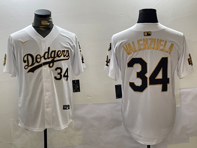 Men's Los Angeles Dodgers Fernando Valenzuela #34 White Team Game Jersey1