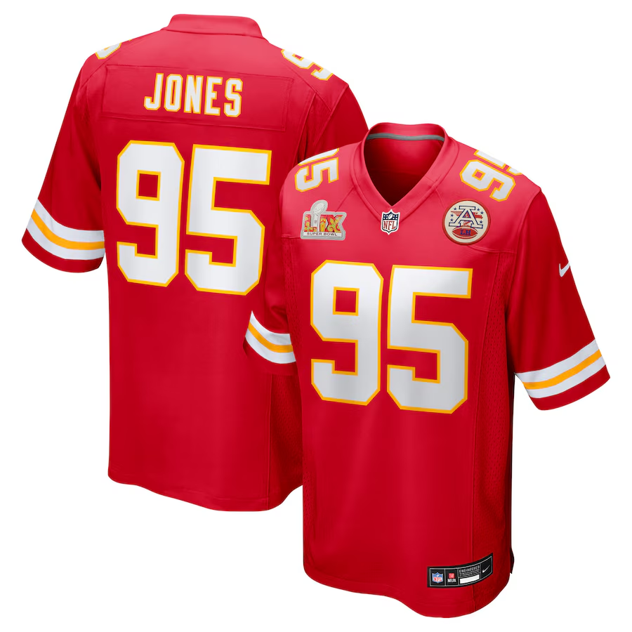 Men's Kansas City Chiefs Chris Jones #95 Red Super Bowl LIX Game Jersey1