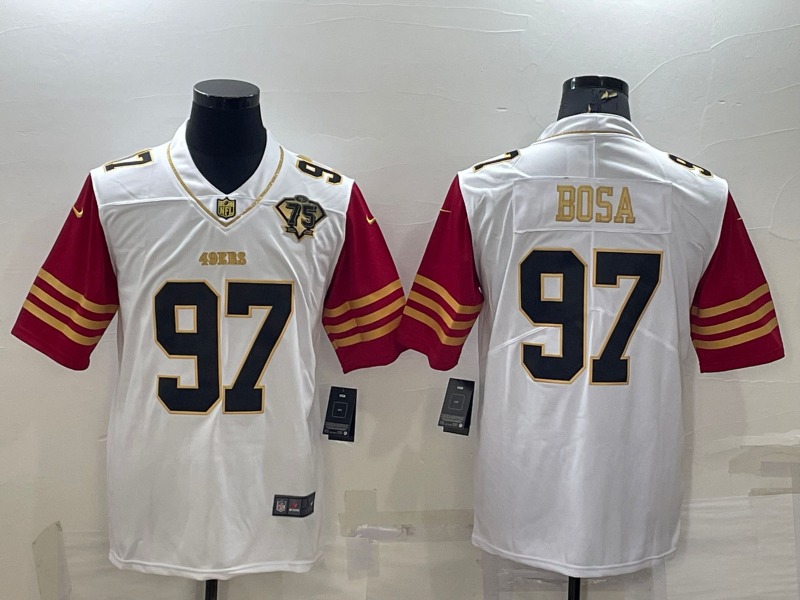 Men's San Francisco 49ers Nick Bosa #97 White 75th Anniversary Player Jersey1
