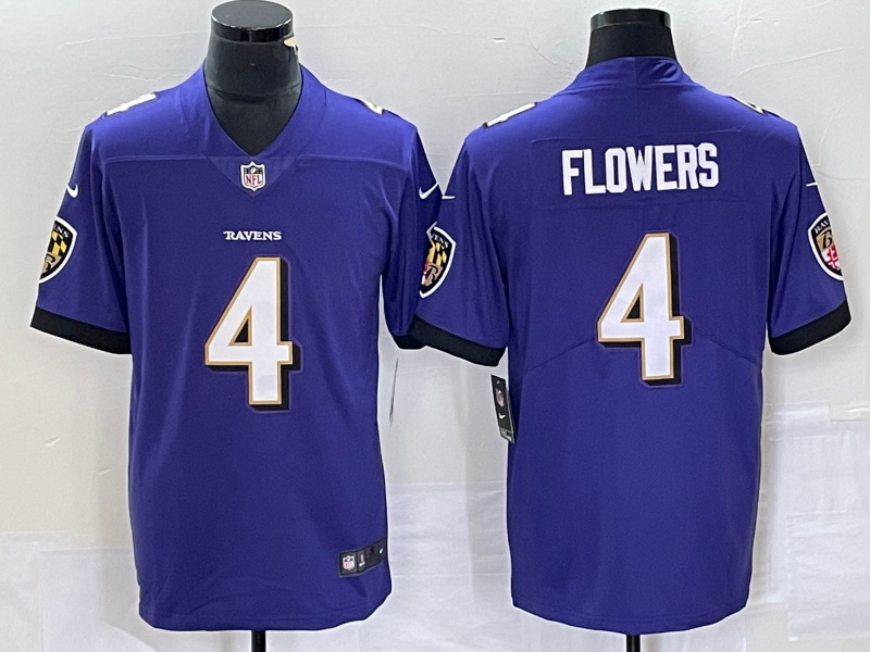 Men's Baltimore Ravens Zay Flowers #4 Purple 2023  Draft First Round Pick Game Jersey1