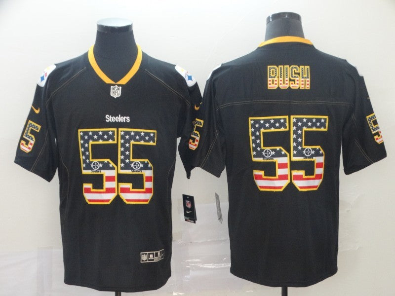 Men's Pittsburgh Steelers Devon Bush Jr. #55 Black Team Game Jersey1
