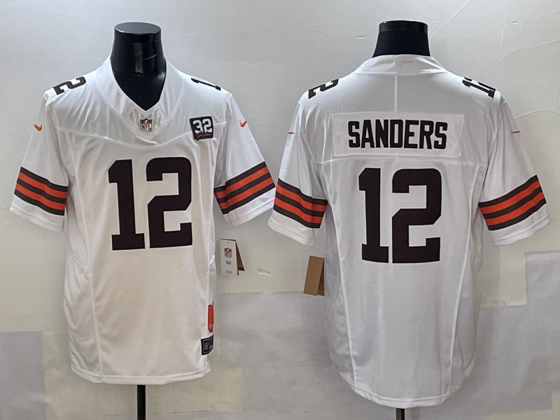 Men's Cleveland Browns Shedeur Sanders #12 White 2025  Draft 2nd Alternate Game Jersey