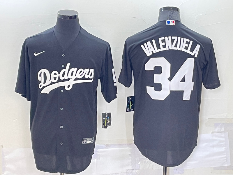 Men's Los Angeles Dodgers Fernando Valenzuela #34 Black Replica Baseball Jersey1