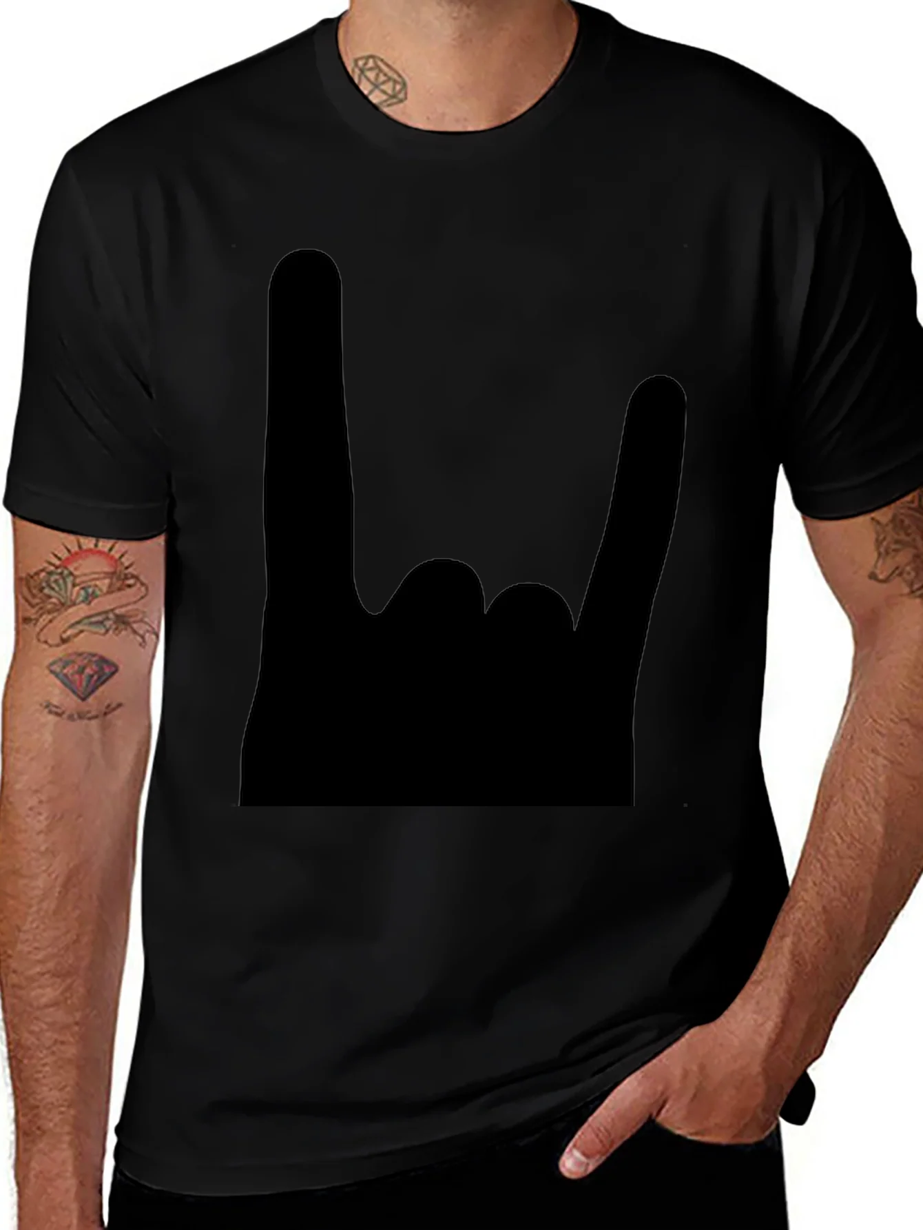 Rock On Black T-Shirt - Heavy Metal Hand Sign