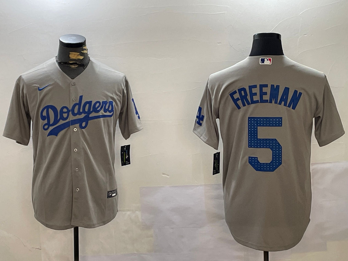 Men's Los Angeles Dodgers Freddie Freeman #5 Gray Player Game Jersey1