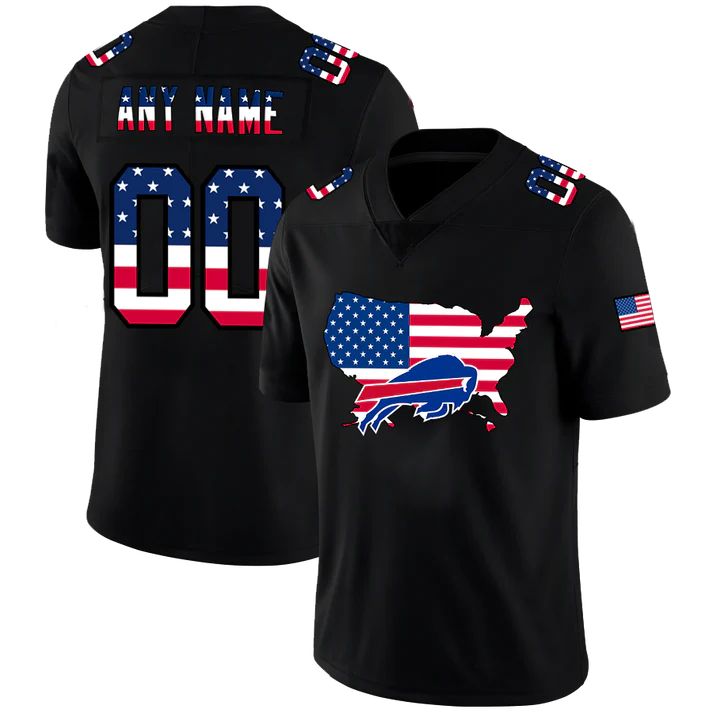 Custom1 Buffalo Bills Football Black Limited Fashion Flag Stitched Jersey1 Football Jerseys