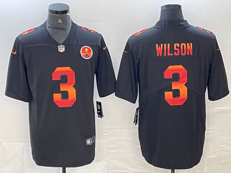Men's Pittsburgh Steelers Russell Wilson #3 Black Player Game Jersey1