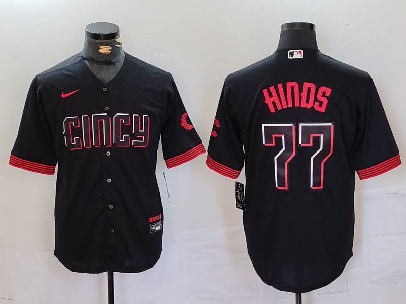 Men's Cincinnati Reds Rece Hinds #77 Black City Connect Replica Player Jersey1