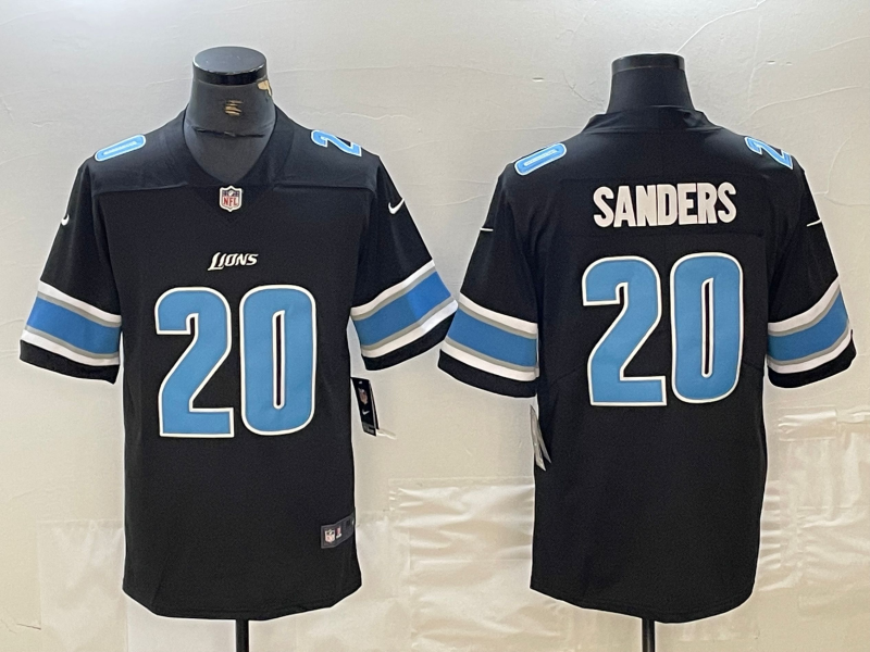 Men's Detroit Lions Barry Sanders #20 Black Replica Player Jersey1