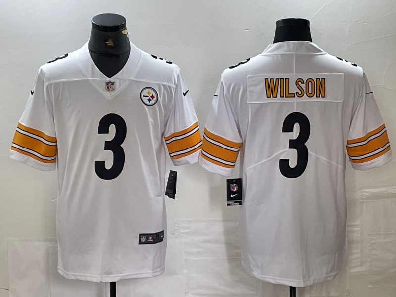 Men's Pittsburgh Steelers Russell Wilson #3 White Game Player Jersey1