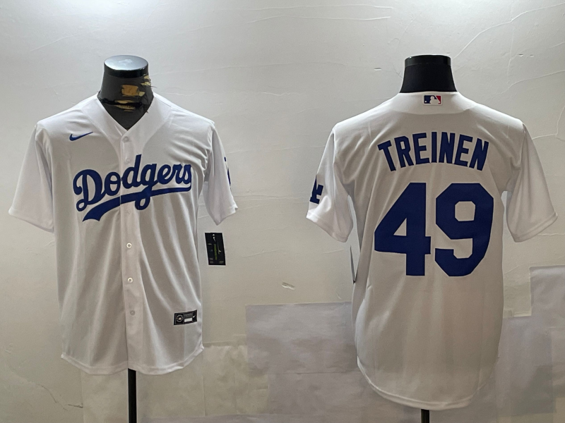 Men's Los Angeles Dodgers Blake Treinen #49 White Home Replica Player Jersey1