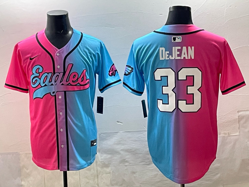 Men's Philadelphia Eagles Cooper DeJean #33 Pink/Blue Game Jersey