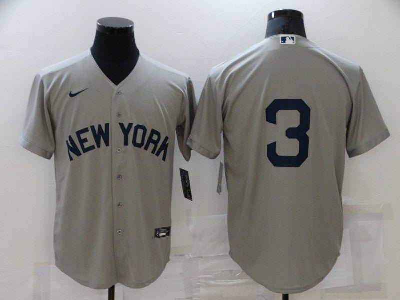 Men's New York Yankees Babe Ruth #3 Gray Replica Player Name Jersey1