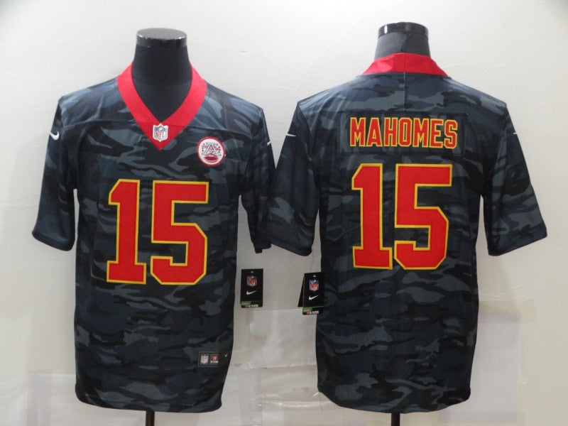 Men's Kansas City Chiefs Patrick Mahomes #15 Gray Camouflage Player Game Jersey1