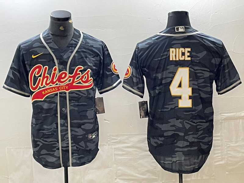 Men's Kansas City Chiefs Rashee Rice #4 Grey Camouflage Player Jersey1 Joint Edition