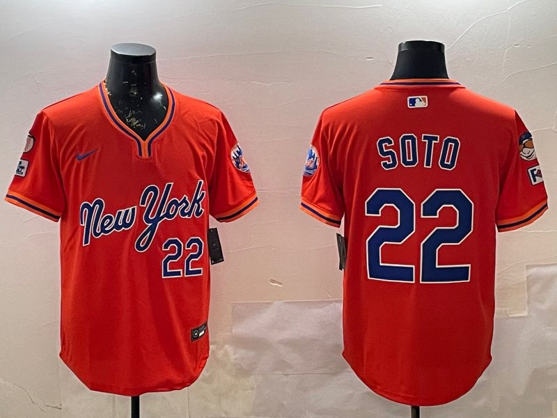 Men's New York Mets Juan Soto #22 Orange Replica Player Jersey1
