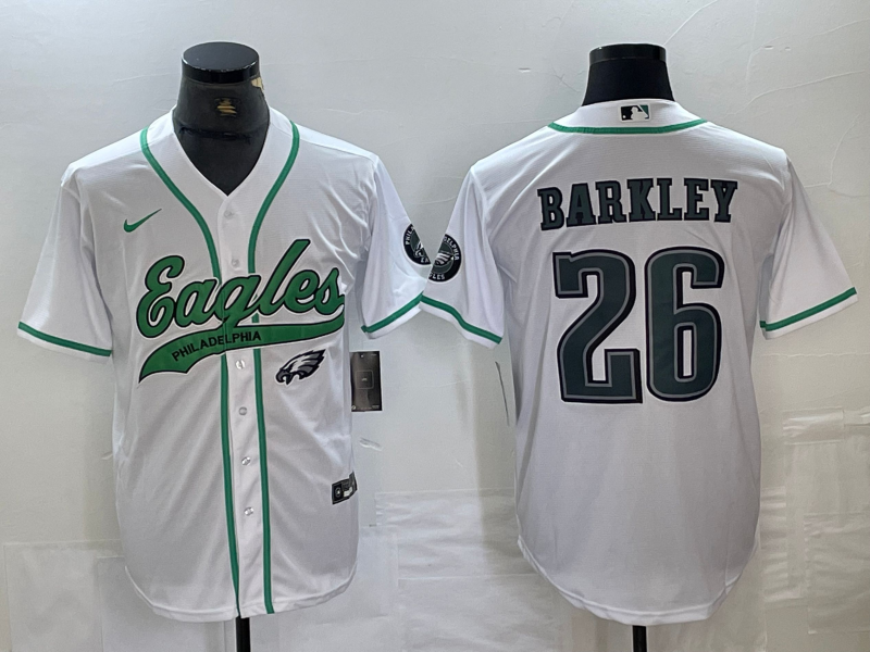 Men's Philadelphia Eagles Saquon Barkley #26 White Player Jersey1 Joint Edition