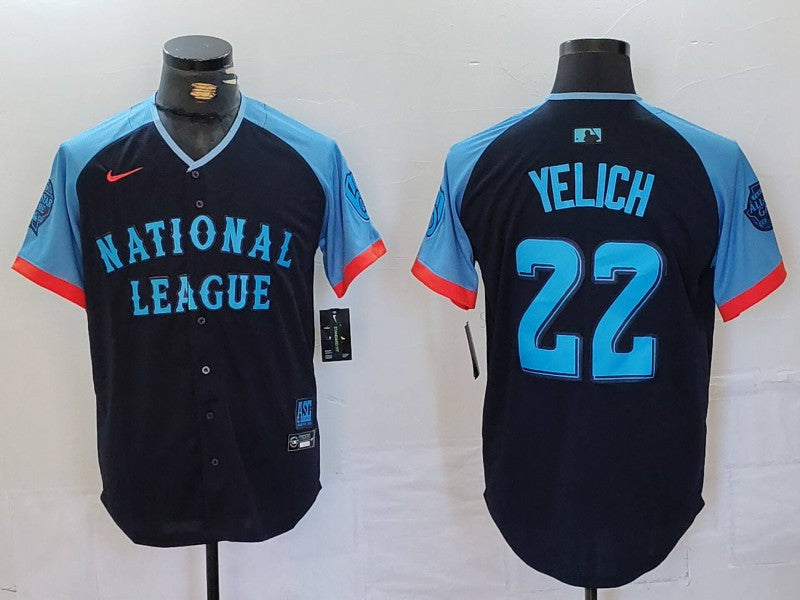 Men's National League Christian Yelich #22 Navy 2024  All-Star Game Limited Player Jersey1