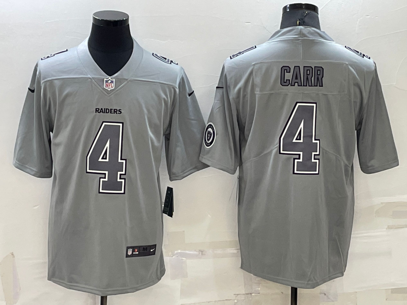 Men's Las Vegas Raiders Derek Carr #4 Gray Atmosphere Fashion Game Jersey1