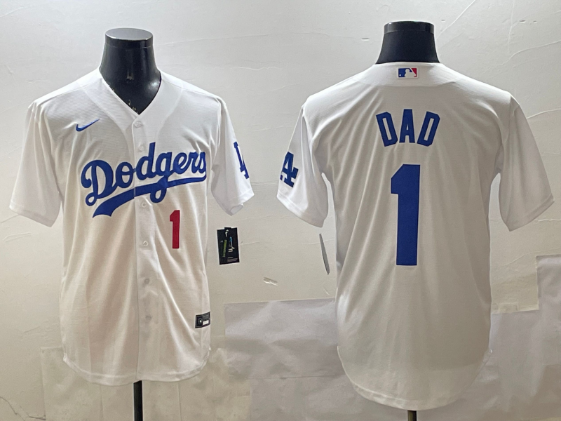 Men's Los Angeles Dodgers White #1 Dad Home Replica Player Jersey