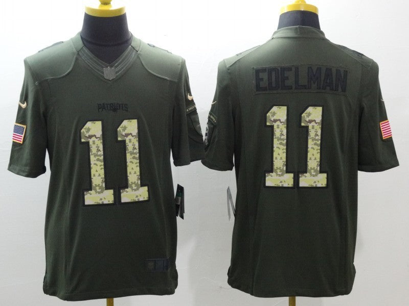 Men's New England Patriots Julian Edelman #11 Army Green Game Jersey1