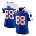 Buffalo Bills #88 Dawson Knox Blue/White 35th And 75th Patch 2023 F.U.S.E. Throwback Vapor Untouchable Limited Stitched Jersey