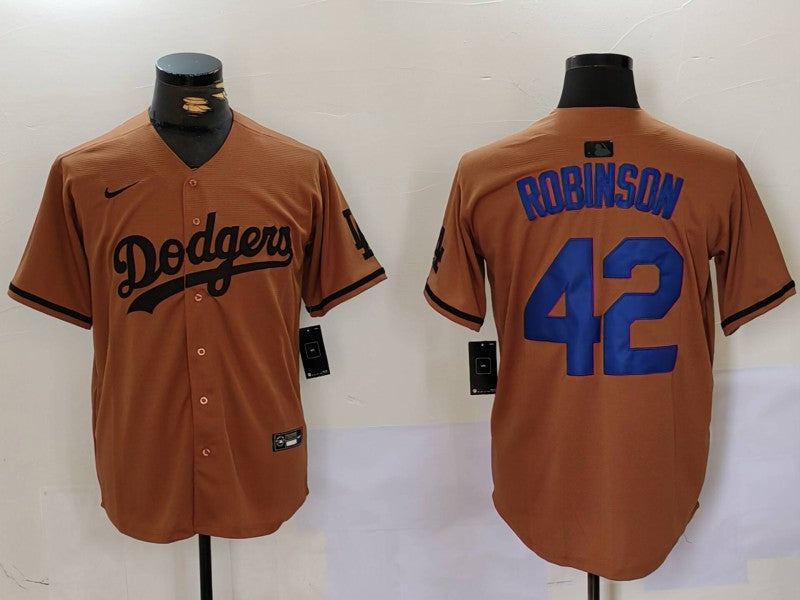 Men's Los Angeles Dodgers Jackie Robinson #42 Brown Game Player Jersey1