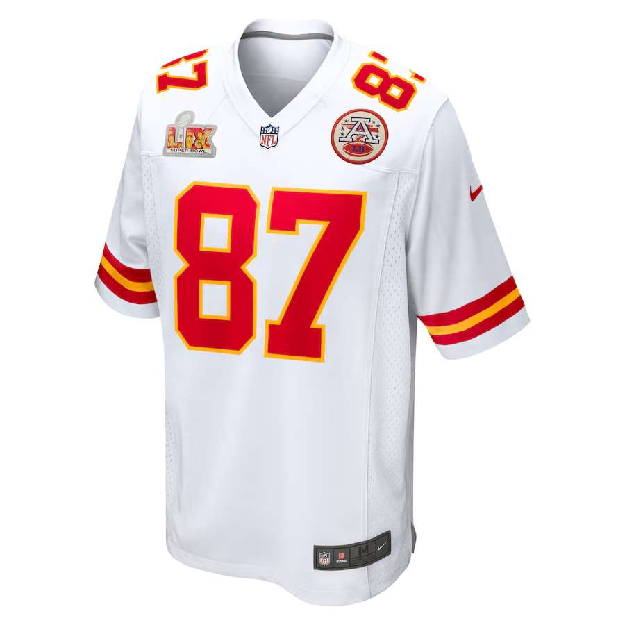 Men's Kansas City Chiefs Travis Kelce  White Super Bowl LIX Game Jersey